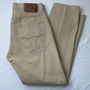 American Eagle Slim Straight Khaki Tan Mens Jeans Size 30x30 100% Cotton Classic